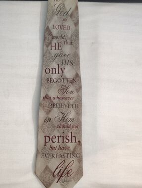 Eagles wings Silk John 3:16 Script Scripture Pattern Tie in Beige and Burgundy
